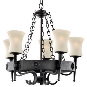 Cartwheel 5 Light Ceiling Pendant - Black Iron & Sanded Glass