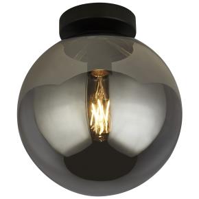 Amsterdam Flush Ceiling Light - Black Metal & Smoked Glass