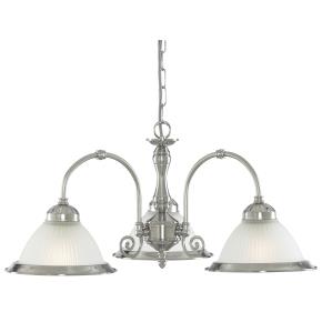 American Diner 3 Light Pendant - Satin Silver & Acid Glass