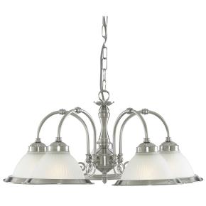 American Diner 5 Light Pendant - Satin Silver & Acid Glass