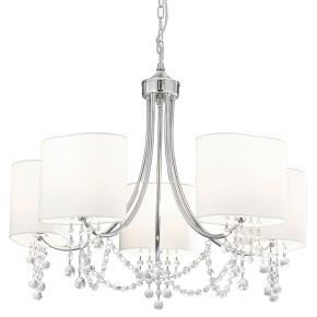 Nina 5 Light Ceiling Pendant - Chrome, Crystal & White Shades