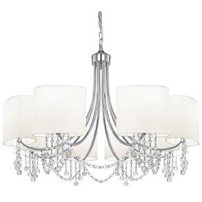 Nina 8 Light Ceiling Pendant - Chrome, Crystal & White Shades