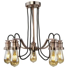 Olivia 5 Light Ceiling Pendant - Antique Copper with Black Braided Cable