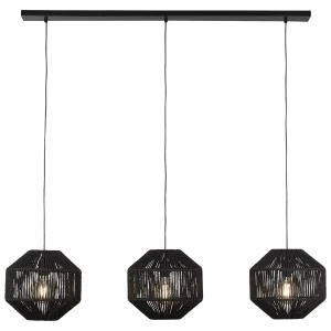 Searchlight Wicker 3 Light Bar Pendant Natural Rope Black 