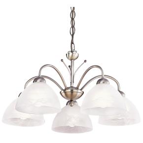 Milanese 5 Light Ceiling Pendant-Antique Brass & Alabaster Glass