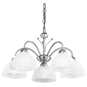 Milanese 5 Light Ceiling Pendant- Satin Silver & Alabaster Glass