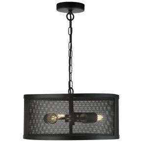 Fishnet 3 Light Drum Ceiling Pendant - Black Metal Mesh