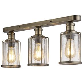 Pipes 3 Light Flush Ceiling Light - Antique Brass & Seeded Glass