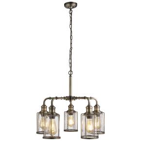 Pipes 5 Light Bar Pendant Light - Antique Brass & Seeded Glass