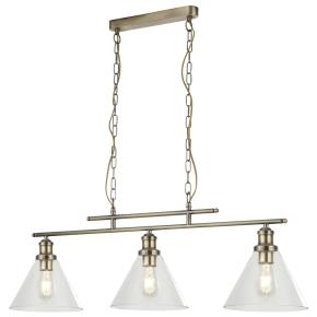 Pyramid 3 Light Ceiling Pendant - Antique Brass & Glass Shades