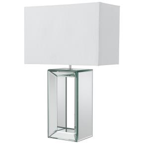 Mirror Table Lamp - Mirrored Base & White Faux Silk Shade