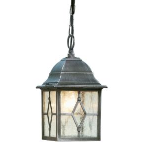 Genoa Outdoor Pendant - Black Silver Metal & Leaded Glass