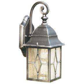 Genoa Outdoor Wall Light - Black Silver Metal & Leaded Glass