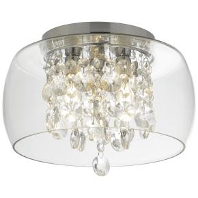 Curva 3 Light Flush Bathroom Light-Chrome, Crystal & Glass IP44