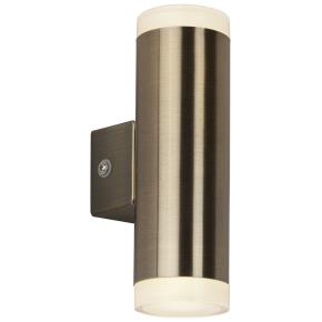 Metro LED 2 Light Outdoor Wall Light - Antique Brass & Glass