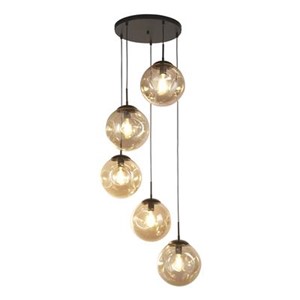 Searchlight 22123-5BK Punch 5 Light Pendant Black With Champagne Glass Shade