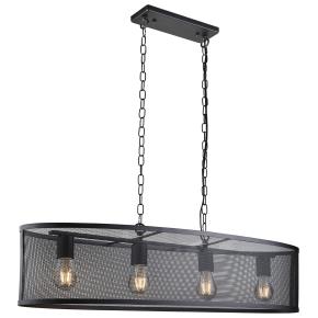 Fishnet 4 Light Oval Ceiling Pendant - Black Metal Mesh