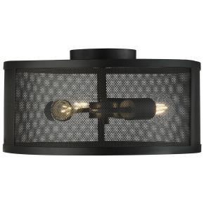 Fishnet 3 Light Drum Flush Ceiling Light - Black Metal Mesh