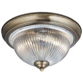 American Diner 2 Light Flush - Antique Brass & Glass, IP44