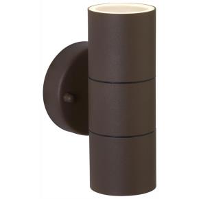 Metro LED 2 Light Outdoor Wall Light - Rust Brown & Glass