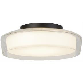 Puck Flush Bathroom Ceiling Light - Black Metal & Opal IP44