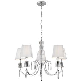 Portico 5 Light Ceiling Pendant- Chrome/Acrylic & String Shades