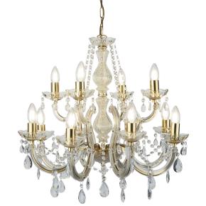 Marie Therese 12 Light Chandelier - Polished Brass & Crystal