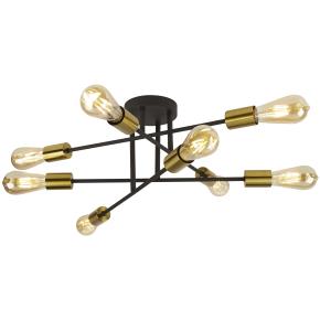 Armstrong 8 Light Ceiling Light - Black & Satin Brass Metal