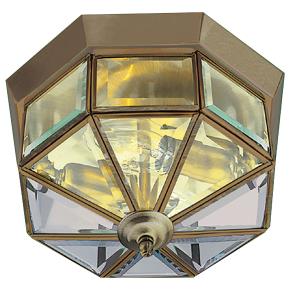 Pisa III Flush Ceiling Light- Antique Brass & Bevelled Glass