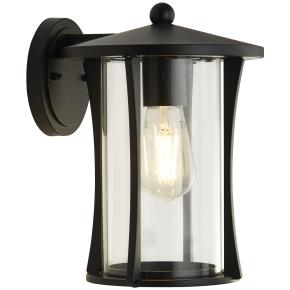 Pagoda Outdoor Wall/Porch Light - Black & Clear Glass IP44