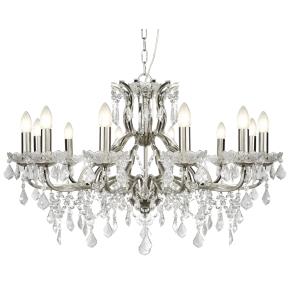 Paris 12 Light Chandelier - Satin Silver & Clear Crystal Drops