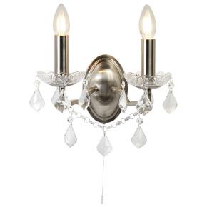 Paris 2 Light Wall Light - Satin Silver & Clear Crystal Drops