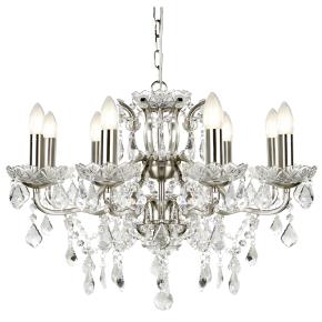 Paris 8 Light Chandelier - Satin Silver & Clear Crystal Drops