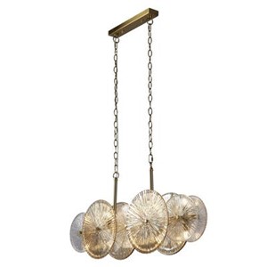 Searchlight 88210-10BZ Wagon Wheel 10 Light Bar Pendant Bronze Metal, Clear, Amber Glass Discs