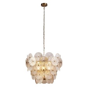 Searchlight 88210-9BZ Wagon Wheel 9 Light Pendant Bronze Metal, Clear, Amber Glass Discs