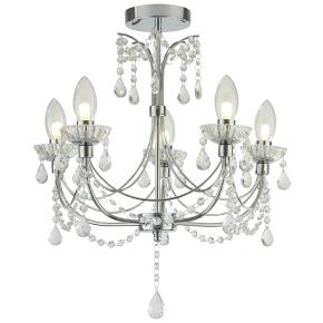 Autumn 5 Light Bathroom Chandelier- Chrome & Crystal IP44