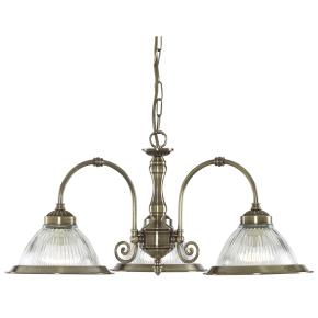 American Diner 3 Light Ceiling Pendant - Antique Brass & Glass