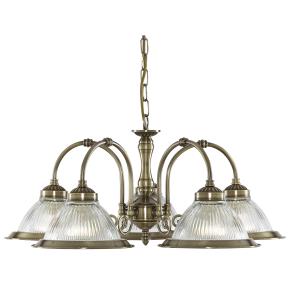 American Diner 5 Light Ceiling Pendant - Antique Brass & Glass