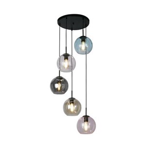 Searchlight 94005-5BK Mardi Gras II 5 Light Pendant - Black Metal & Coloured Glass