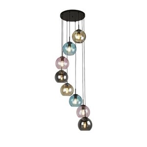 Searchlight 94008-8BK Mardi Gras II 8 Light Pendant - Black Metal & Coloured Glass